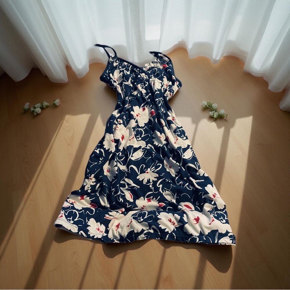 NWOT ✮ Aéropostale Navy Blue Floral Print Dress Spaghetti Strap Sundress